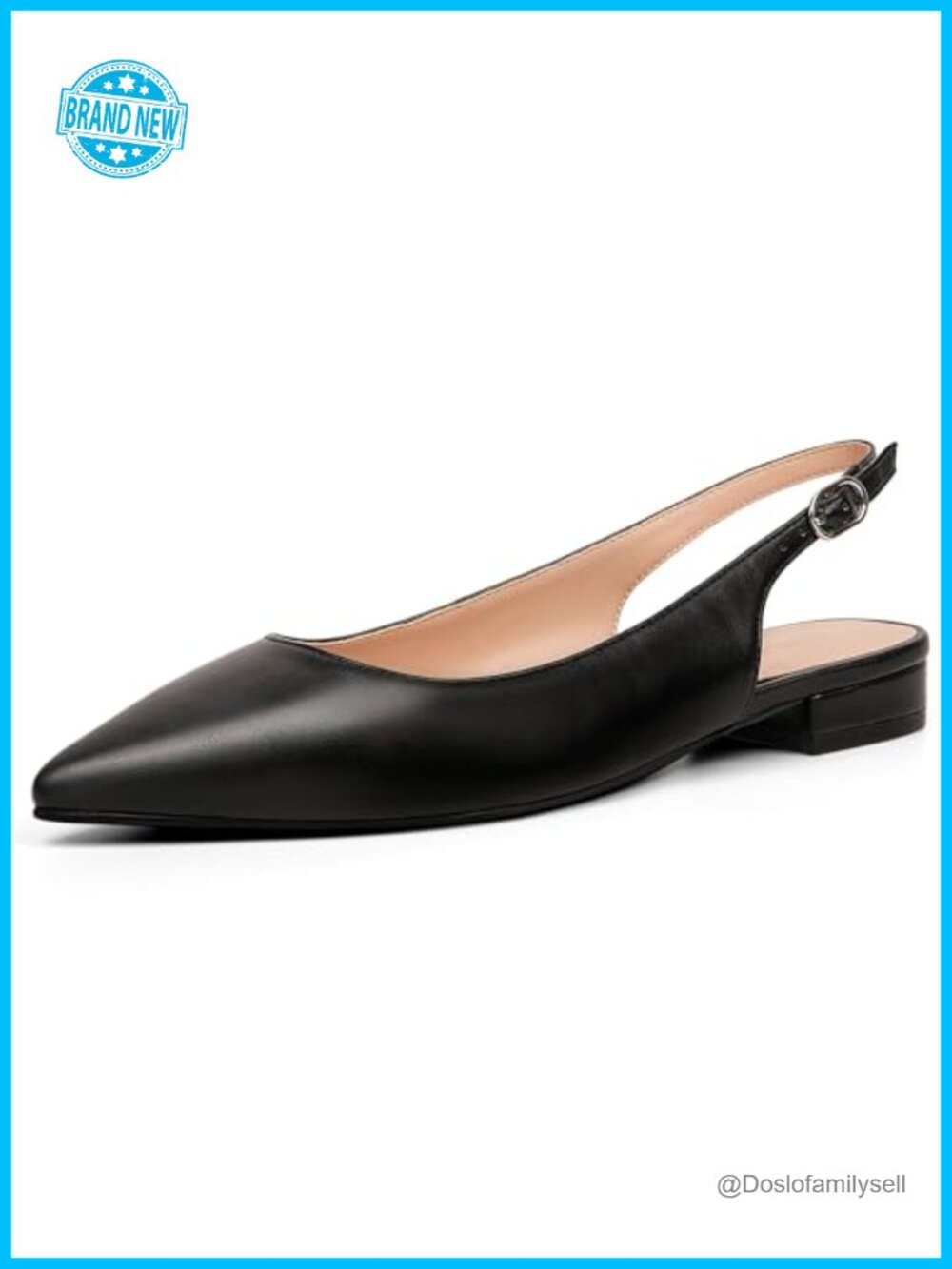 Women Slingback Flats Pointed Toe Microfiber Low Heel Buckle Work Wedding Shoe